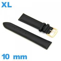 Bracelet pour montre XL noir Cuir véritable de veau lisse  10 mm