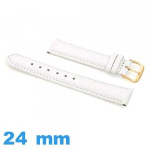 Bracelet 24mm blanc de montre Cuir véritable de veau lisse 