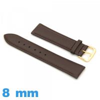 Bracelet 8 mm pour montre brun foncé Cuir véritable de veau lisse 