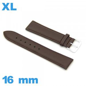 Bracelet 16mm pour montre grande longueur Cuir véritable de veau lisse 