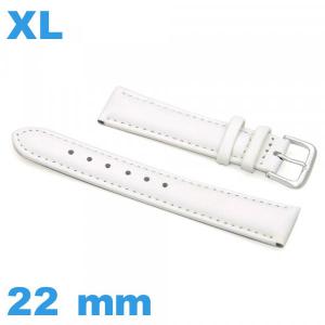 Bracelet pour montre grande longueur blanc Cuir véritable de veau lisse  22mm