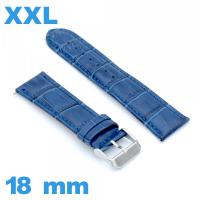 Bracelet gros poignet Cuir véritable de veau de luxe bleu 18 mm pour montre