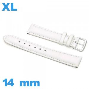 Bracelet pour montre gros poignet blanc Cuir véritable de veau lisse  14mm