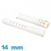 Bracelet 14mm de montre blanc Cuir véritable de veau lisse 