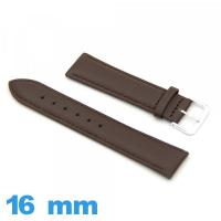 Bracelet 16mm de montre brun foncé Cuir véritable de veau lisse 