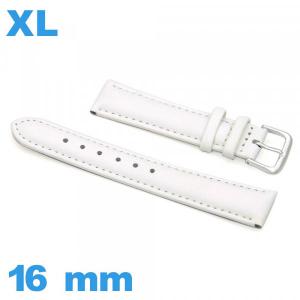 Bracelet grande longueur Cuir véritable de veau lisse  blanc 16mm de montre