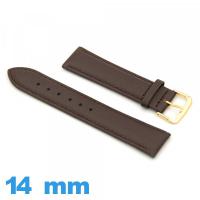 Bracelet 14mm montre brun foncé Cuir véritable de veau lisse 