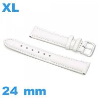 Bracelet grande longueur Cuir véritable de veau lisse  blanc pour montre 24 mm