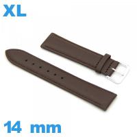 Bracelet 14 mm XL pour montre brun foncé Cuir véritable de veau lisse 