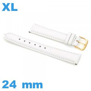 Bracelet de montre gros poignet 24 mm blanc Cuir véritable de veau lisse  XL