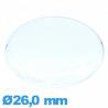 Verre pour montre 26,0 mm en acrylique Circulaire gousset