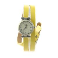 Montre pas chère femme long bracelet cuir jaune