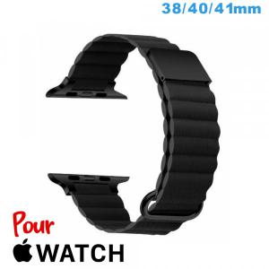 Bracelet Cuir Micro Fibre Noir de montre pour montre Apple Watch 38 mm