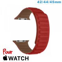 Bracelet Cuir Micro Fibre 42mm Rouge pour montre pour Apple Watch