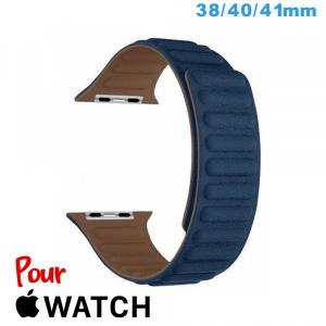 Bracelet de montre pour Apple Watch 38mm Bleu fonce Cuir Micro Fibre