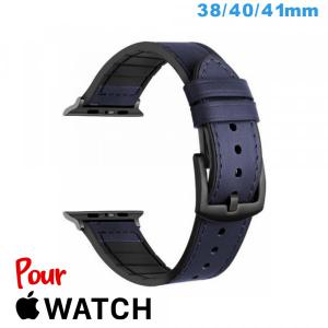 Bracelet Cuir 38mm Bleu pour montre Apple Watch