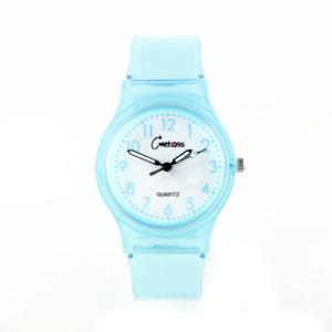 Montre femme enfant pas chère plastique transparent bleu