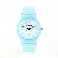 Montre femme enfant pas chère plastique transparent bleu