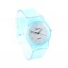 Montre femme enfant pas chère plastique transparent bleu