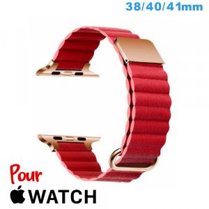 Bracelet montre pour Apple Watch Rouge Cuir Micro Fibre 38mm