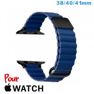 Bracelet Cuir Micro Fibre 38 mm Bleu montre pour Apple Watch