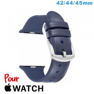 Bracelet Cuir 42mm Bleu montre pour Apple Watch
