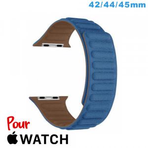 Bracelet Cuir Micro Fibre 42mm Bleu montre pour Apple Watch