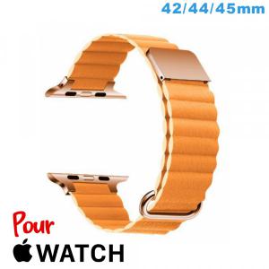 Bracelet montre pour Apple Watch 42 mm Jaune Cuir Micro Fibre