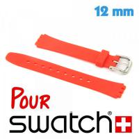 Bracelet pour Swatch Silicone Rouge Lisse 12 mm - Fermoir Acier