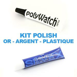 Kit pour polir une montre or, argent, plastique + Lingettes