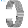 Bracelet fermoir Coulissant Argenté 8 mm Acier Inoxydable montre
