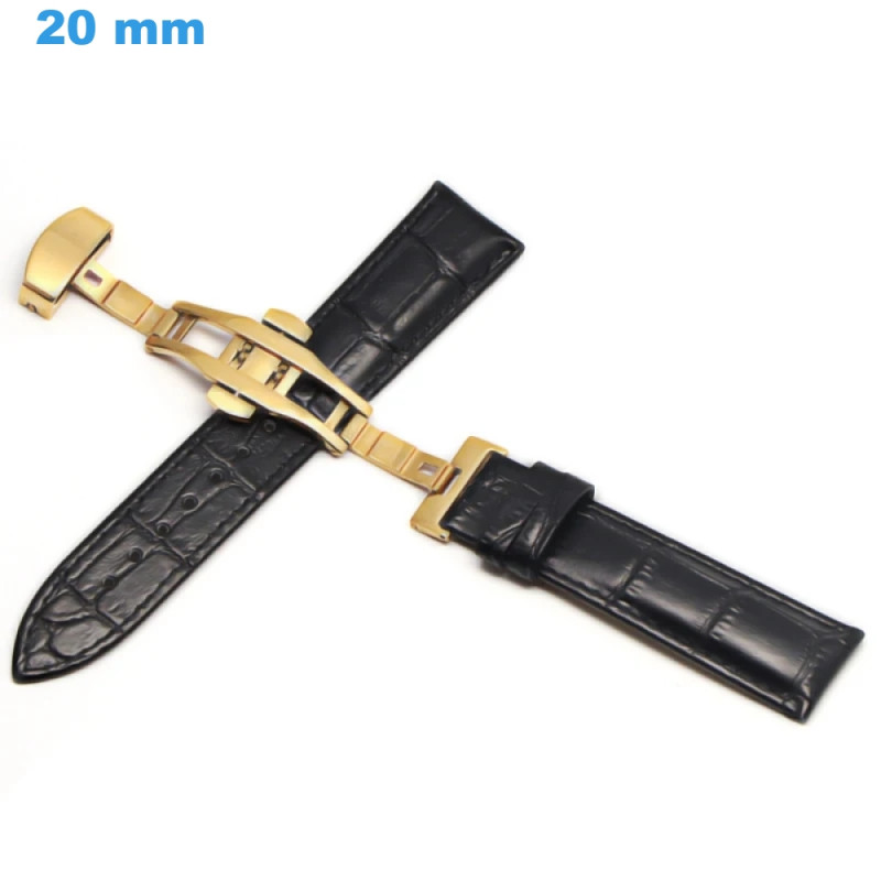 Bracelet Montre En Cuir Noir Vintage - Largeur 20 Mm - Ancien Stock D'horloger - Neuf Sans étiquette