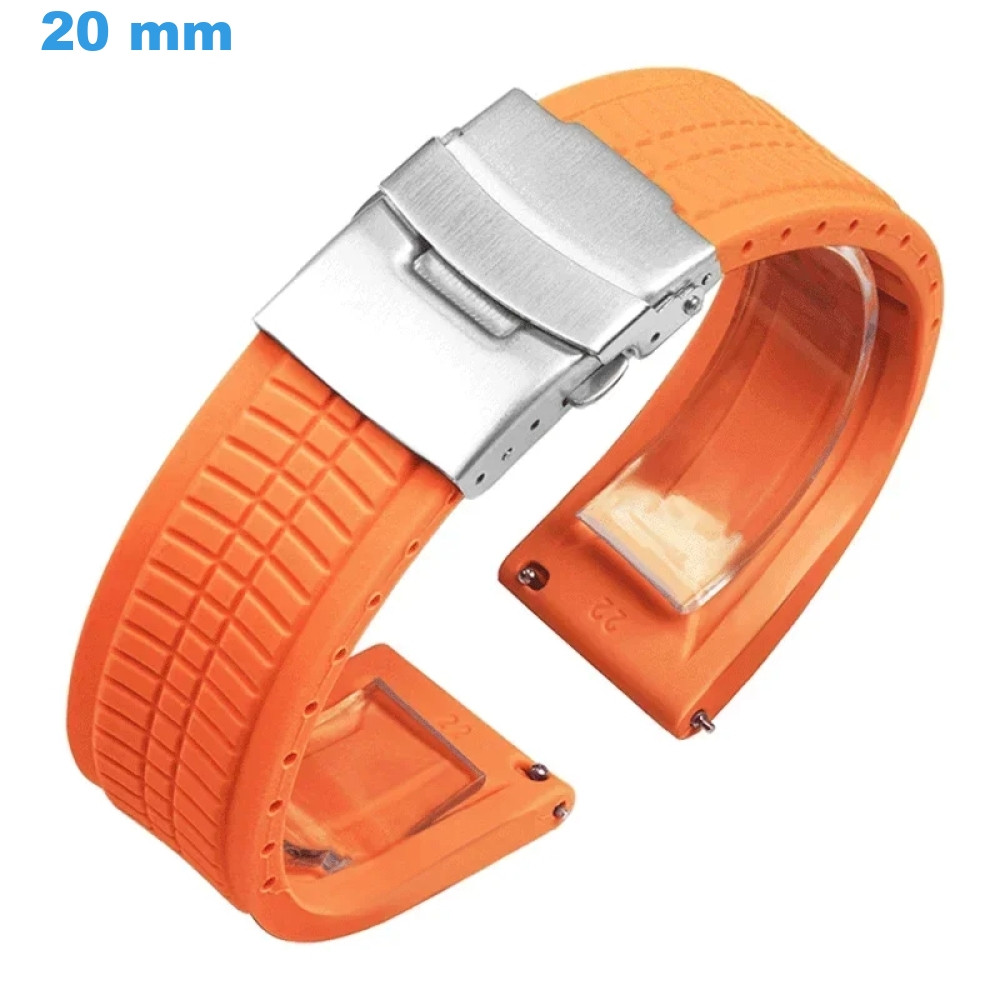 Bracelet pour montre Orange 20 mm Caoutchouc boucle Déployant