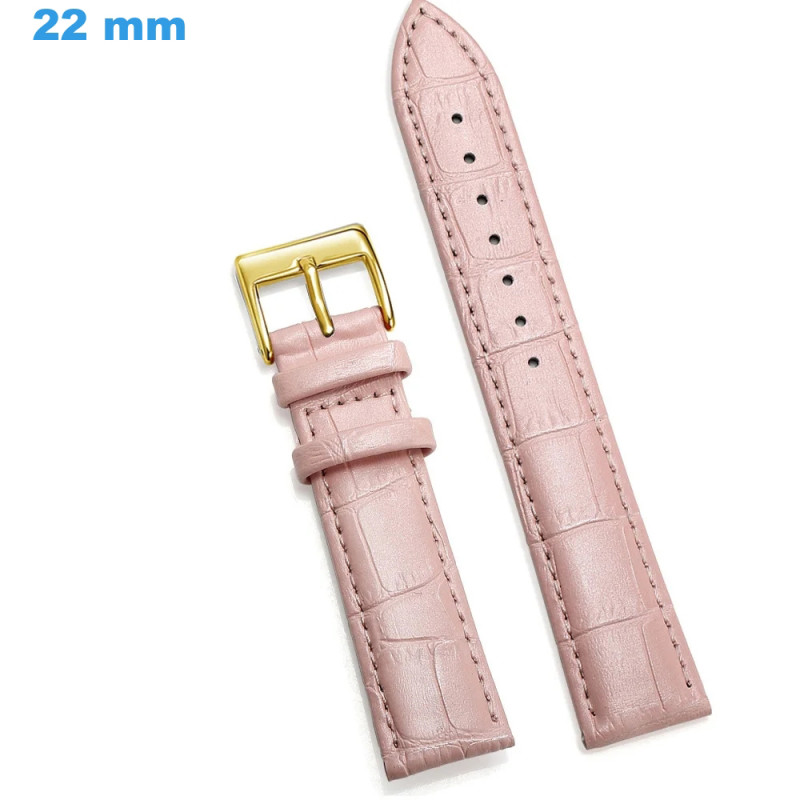 BRACELET DE MONTRE Cuir Bande Couleur Abricot, Brillant Avec Croco