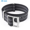 Bracelet boucle Ardillon 20 mm Nylon Gris et Noir pour montre