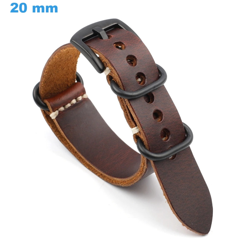 Bracelet montre NATO véritable en nylon, Noir Gris (1 bande
