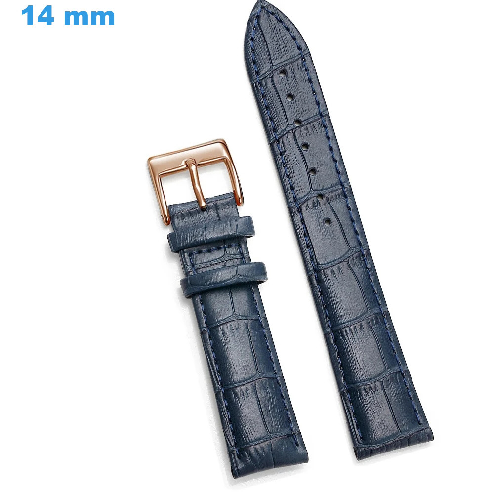 Bracelet De Montre 14 Mm En Cuir Véritable Bleu - Fabrication Artisanale - Neuf Sans étiquette