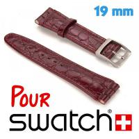 Bracelet compatible Montre Swatch 19 mm Rouge Brun croco
