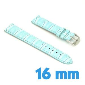 Bracelet Cuir PU croco Bleu de montre 16mm