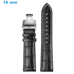 Bracelet 16 mm Cuir véritable Noir pour montre Papillon Bracelet Cuir pour montre | My-Montre