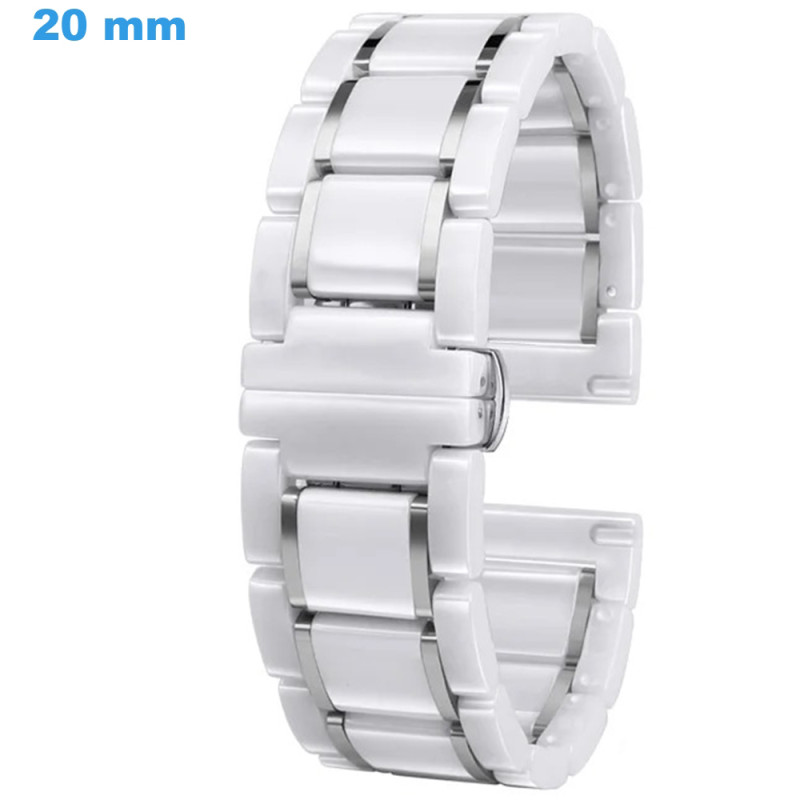 Bracelet Montre 20 Mm Noir Surpiqué Blanc, Boucle Argentée - Remplacement Unisexe