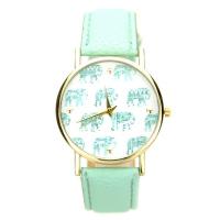 montre éléphant femme pas chère bracelet cuir PU vert