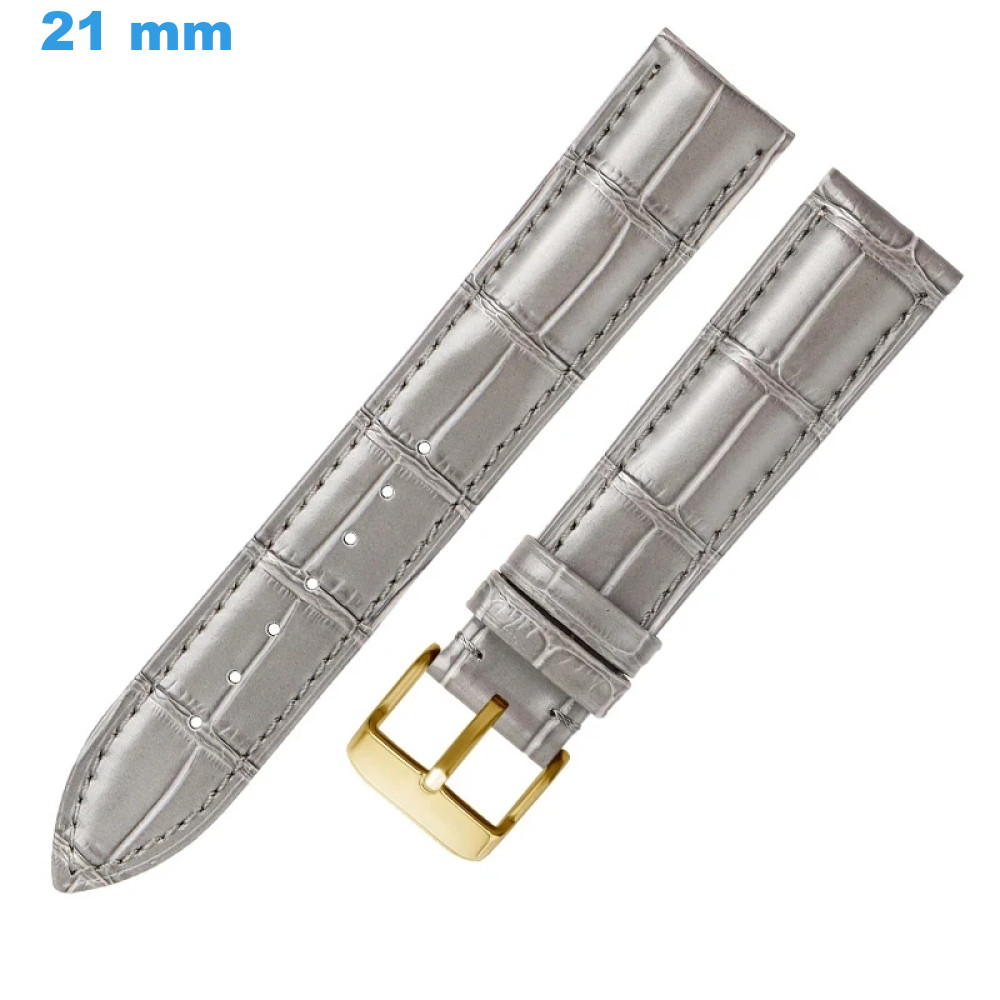 Bracelet montre 21 mm Cuir véritable Gris boucle Ardillon