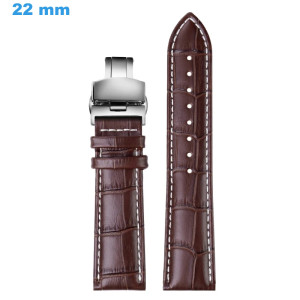 Bracelet pour montre Brun 22 mm Cuir véritable fermoir Papillon Bracelet Cuir pour montre | My-Montre