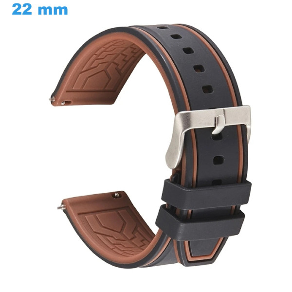 Bracelet De Montre En Silicone à Fermoir Ardillon Acier Inox – Largeur 24 Mm – Pose Rapide – Multi-couleurs