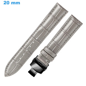Bracelet 20 mm Cuir véritable Gris de montre fermoir Papillon Bracelet Cuir pour montre | My-Montre