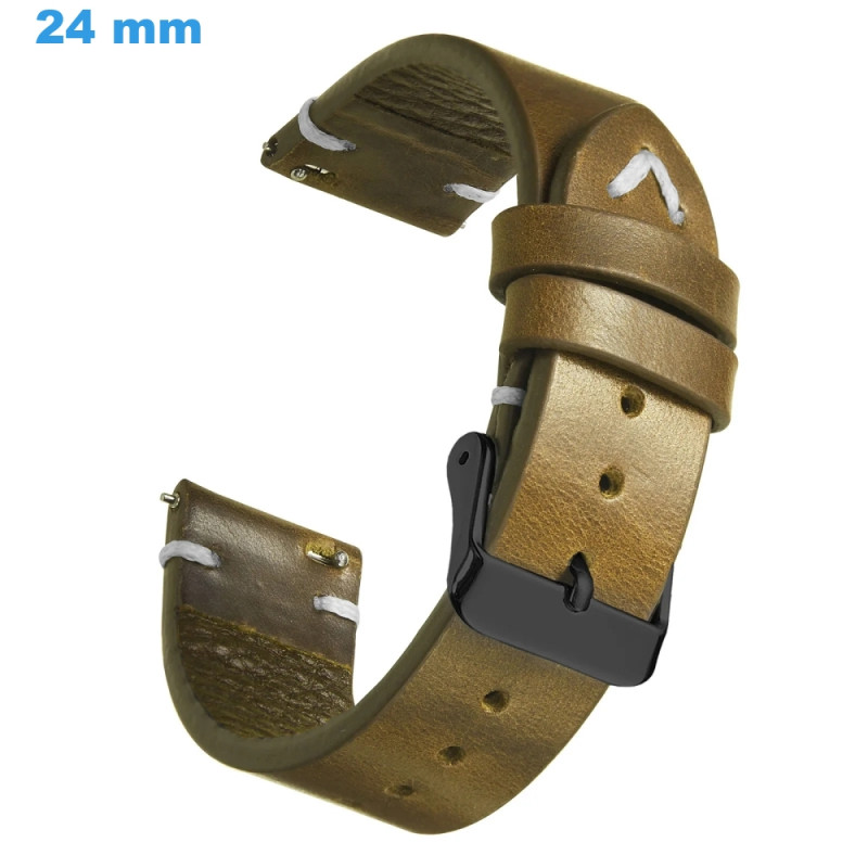 Bracelet De Montre En Cuir Véritable Marron - Largeur 24mm - Fermoir Boucle Ardillon Acier - Neuf