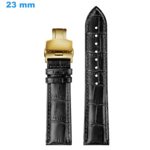 Bracelet de montre 23 mm Cuir véritable Noir fermoir Papillon Bracelet Cuir pour montre | My-Montre