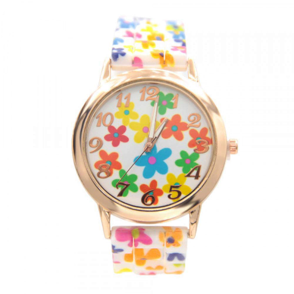 Montre Colorée Silicone à Fleurs pour Femme