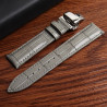 Bracelet pour montre 23 mm Cuir véritable boucle Papillon Gris
